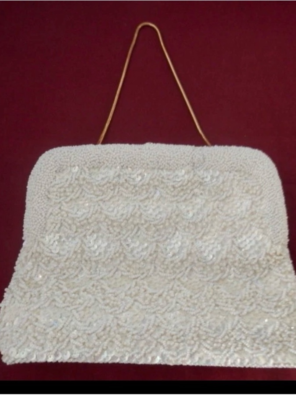 Rare vintage Cream Beaded Evening Clutch with Gold Chain